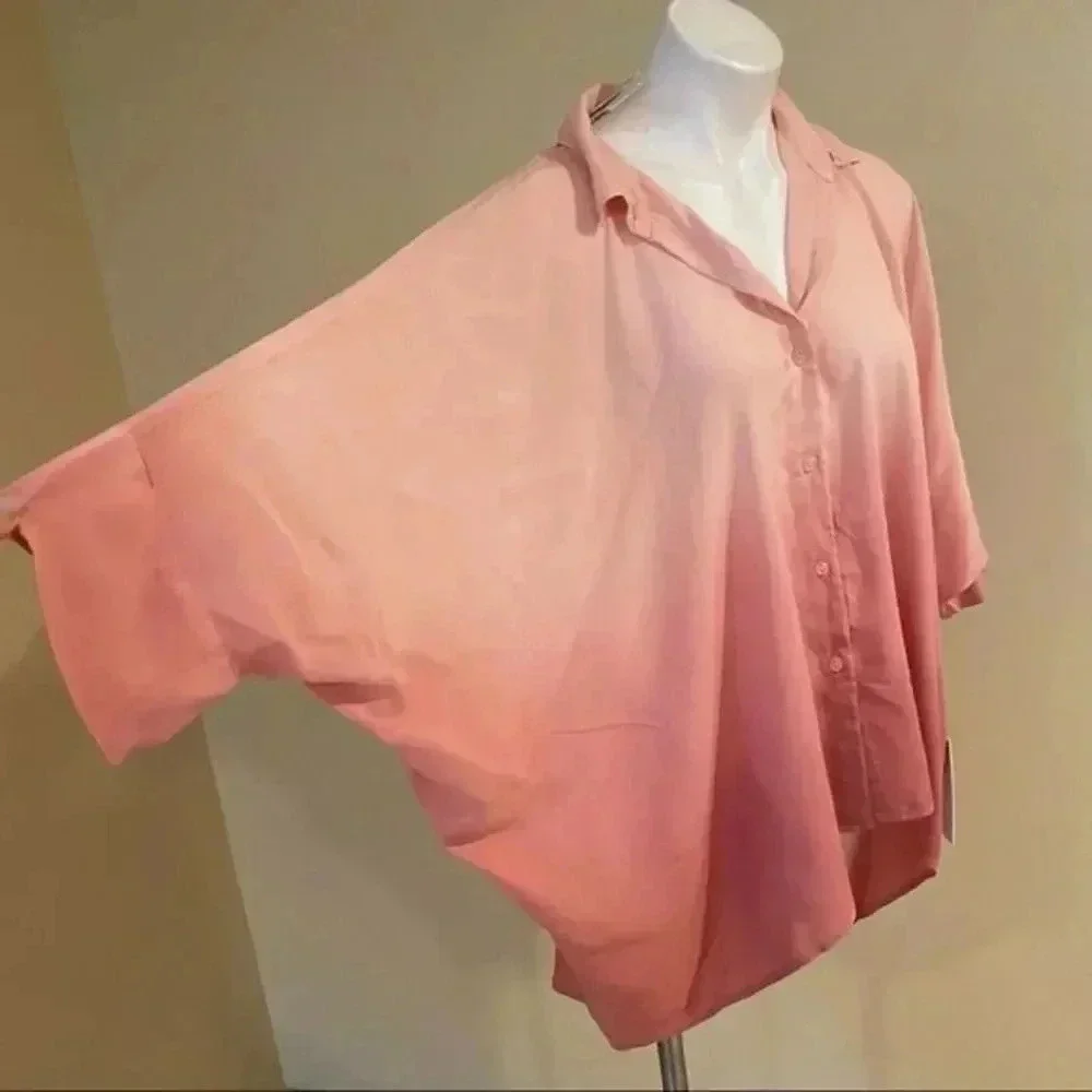 Young Fabulous & Broke Oversized Ombré Button Shirt Pink Orange